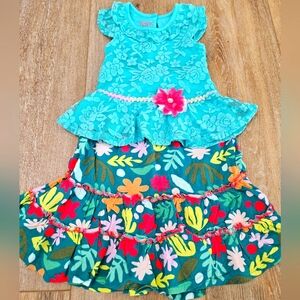 Floral Kids Matching Set - Turquoise and Multicolor
